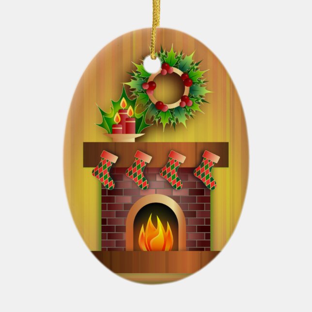 Fireplace with Stockings Ceramic Ornament (Front)