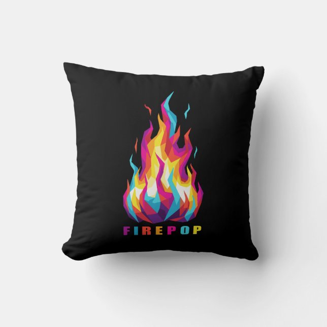 FIREPOP Colourful Polygonal Fire Throw Pillow (Front)