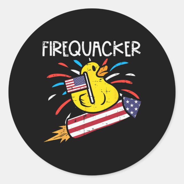 Firequacker Duck On Firecracker Funny 4th Of July  Classic Round Sticker (Front)