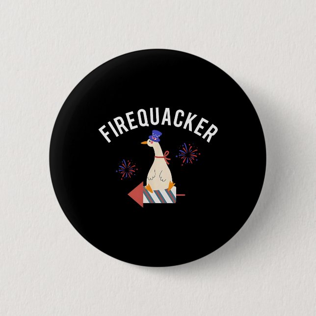 Firequacker Funny 4th Of July Patriotic Silly Goos 2 Inch Round Button (Front)