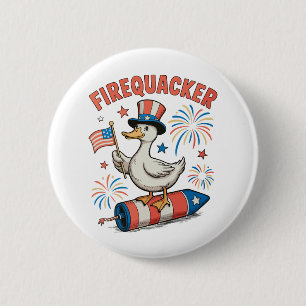 Firequacker Patriotic Duck 4th Of July 250th 2 Inch Round Button