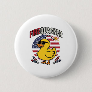 Firequacker Patriotic Duck Fireworks Vector Design 2 Inch Round Button