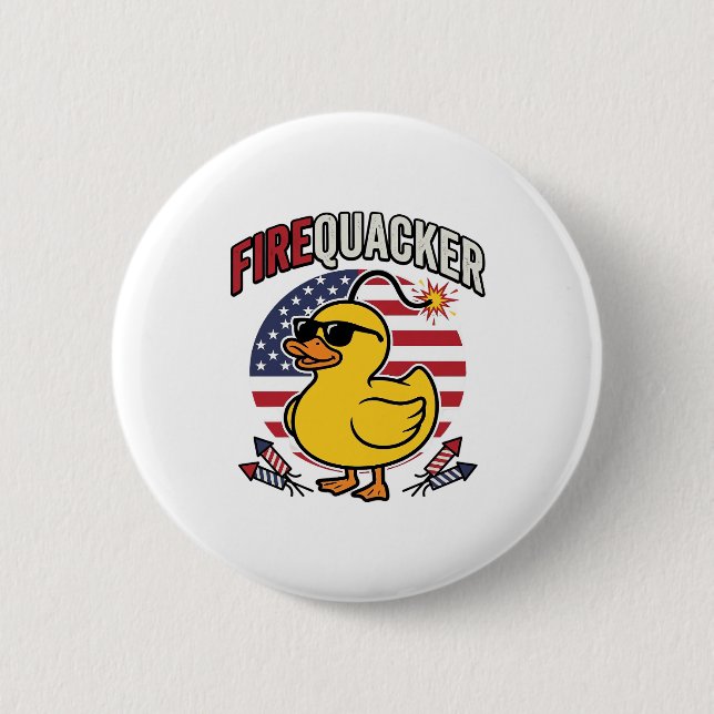 Firequacker Patriotic Duck Fireworks Vector Design 2 Inch Round Button (Front)
