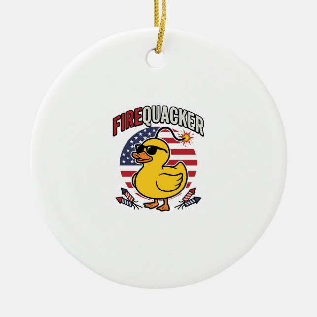 Firequacker Patriotic Duck Fireworks Vector Design Ceramic Ornament (Front)