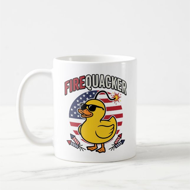 Firequacker Patriotic Duck Fireworks Vector Design Coffee Mug (Left)