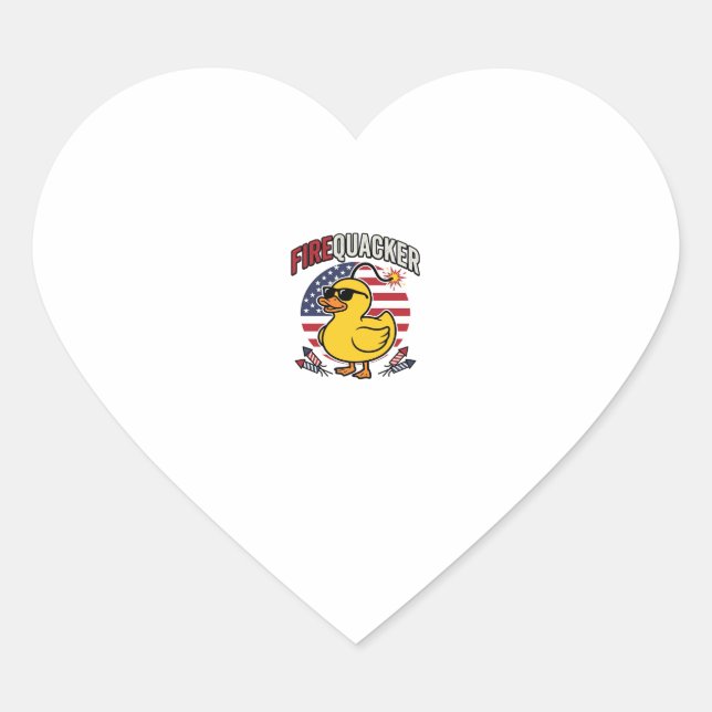 Firequacker Patriotic Duck Fireworks Vector Design Heart Sticker (Front)