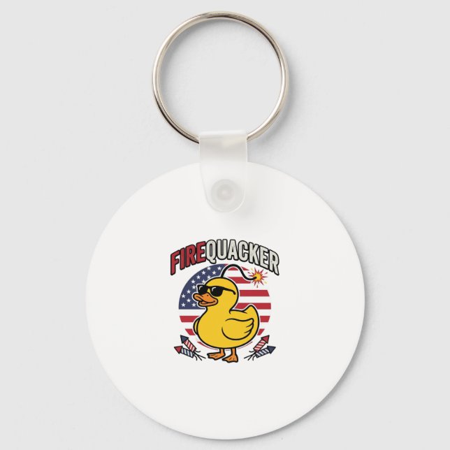 Firequacker Patriotic Duck Fireworks Vector Design Keychain (Front)