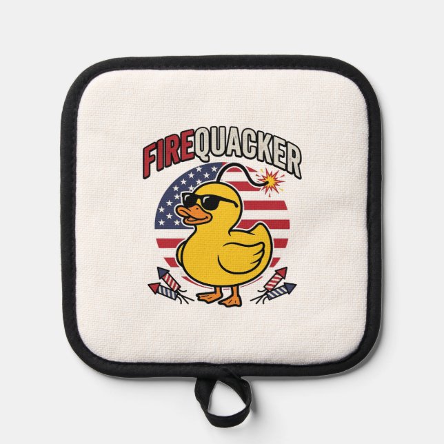Firequacker Patriotic Duck Fireworks Vector Design Pot Holder (Front)