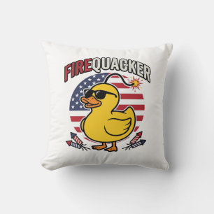 Firequacker Patriotic Duck Fireworks Vector Design Throw Pillow