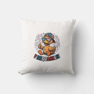 Firequacker Patriotic Duck Vintage Shirt Design_1 Throw Pillow