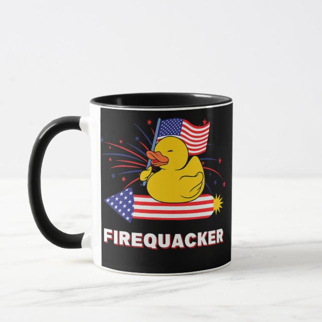 Firequacker Rubber Duck USA Patriotic 4th of July Mug (Left)