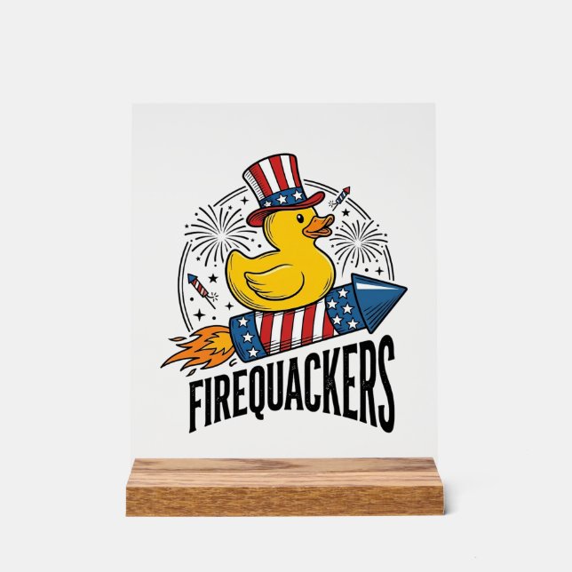 Firequackers Patriotic Duck Firework Shirt Design_ Acrylic Sign (Front)
