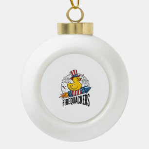 Firequackers Patriotic Duck Firework Shirt Design_ Ceramic Ball Christmas Ornament