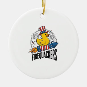 Firequackers Patriotic Duck Firework Shirt Design_ Ceramic Ornament