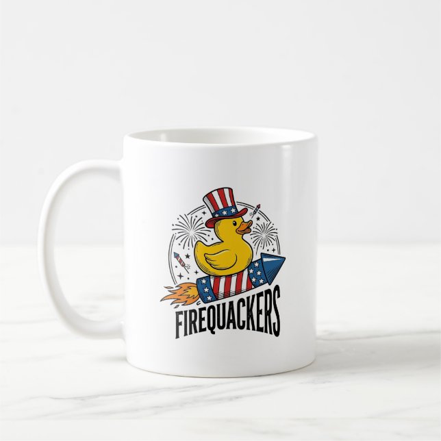 Firequackers Patriotic Duck Firework Shirt Design_ Coffee Mug (Left)