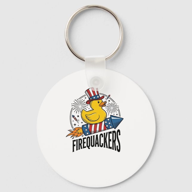 Firequackers Patriotic Duck Firework Shirt Design_ Keychain (Front)