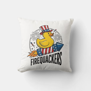 Firequackers Patriotic Duck Firework Shirt Design_ Throw Pillow