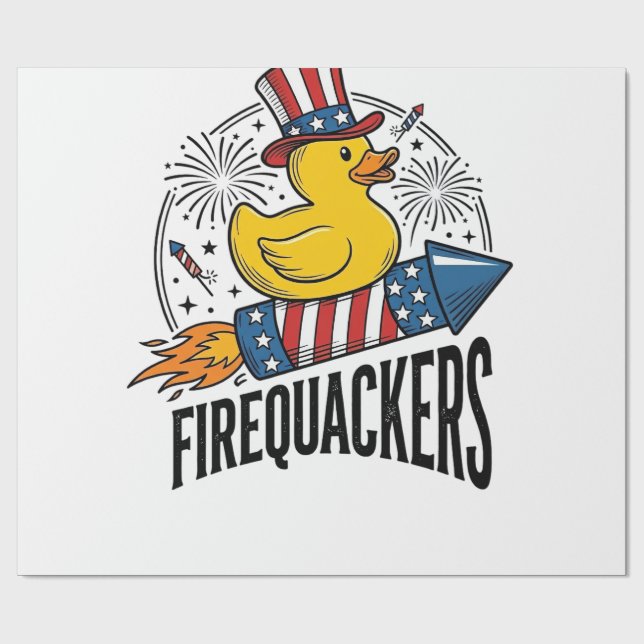 Firequackers Patriotic Duck Firework Shirt Design_ Wrapping Paper (Flat)