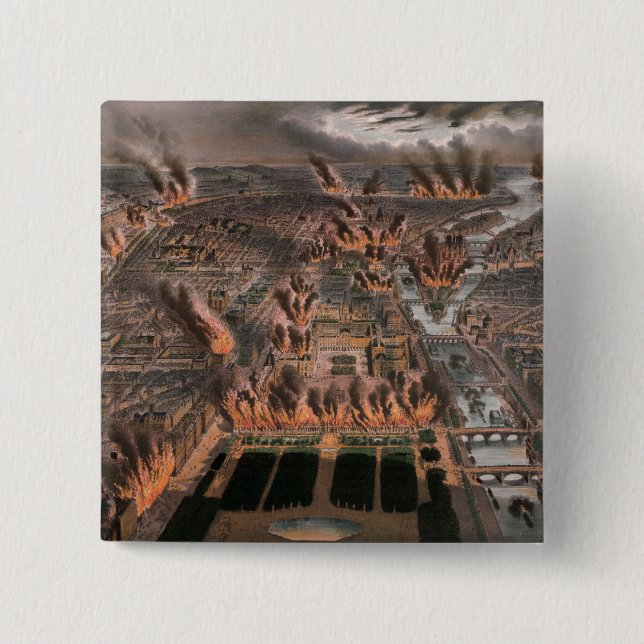 Fires in Paris, 24th-25th May 1871 2 Inch Square Button (Front)