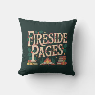 Fireside Pages Cozy Book Lover Christmas Throw Pillow