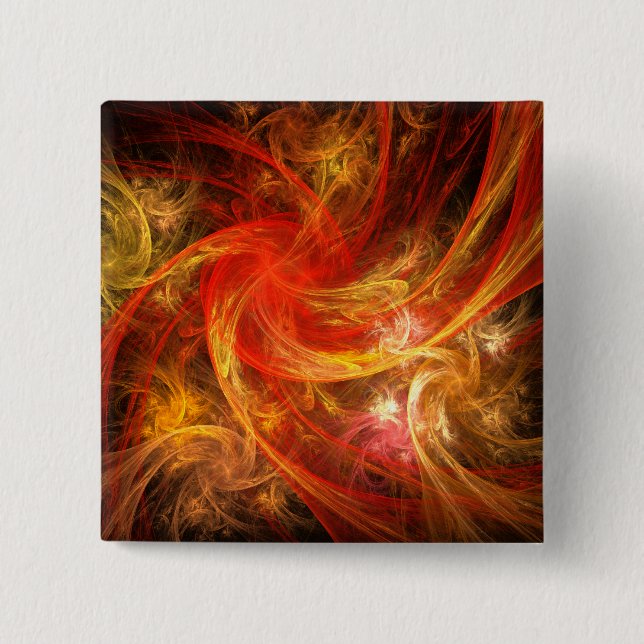 Firestorm Modern Abstract Art Red Gold Energy 2 Inch Square Button (Front)