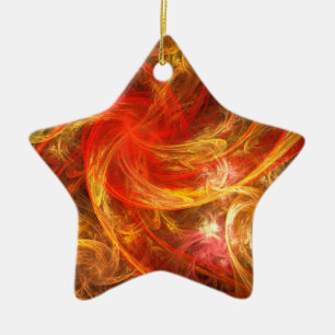 Firestorm Modern Abstract Art Red Gold Energy Ceramic Ornament