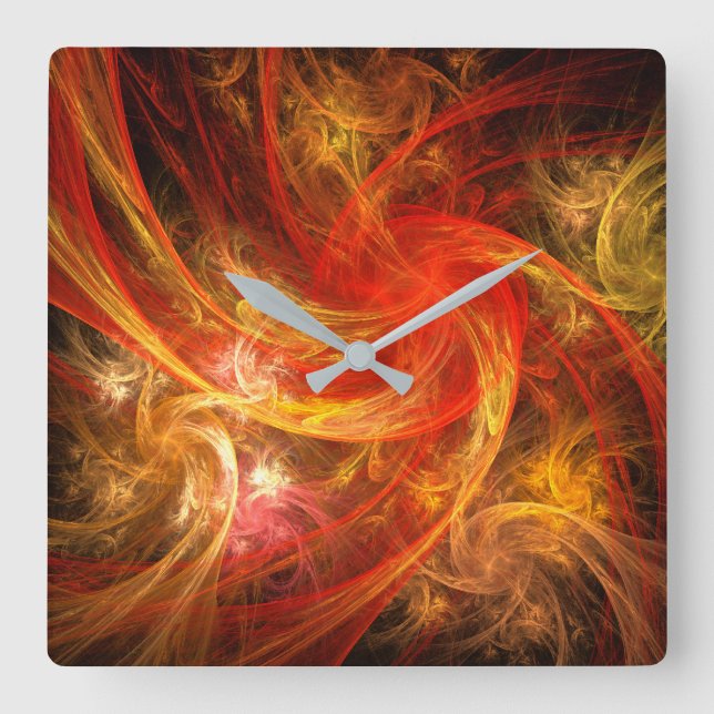 Firestorm Nova Abstract Art Square Wall Clock (Front)