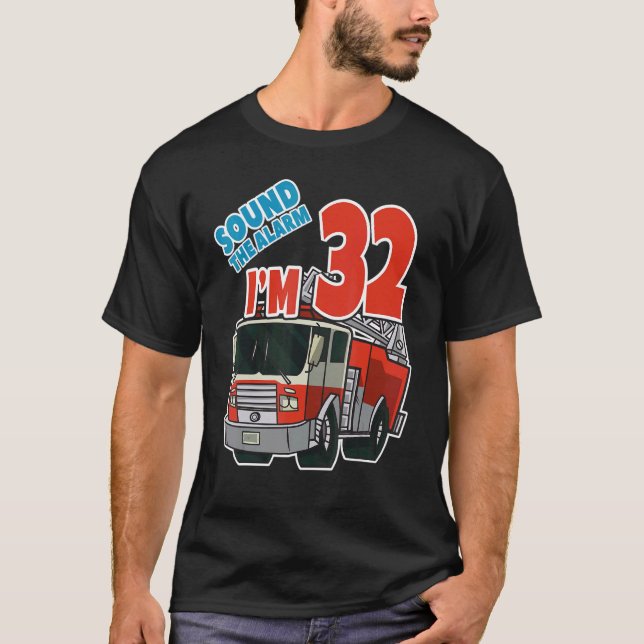 Firetruck 32nd Birthday Fireman Fire Truck Boys Th T-Shirt (Front)