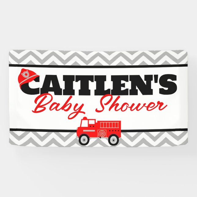 Firetruck and Chevron Party Backdrop Banner (Horizontal)