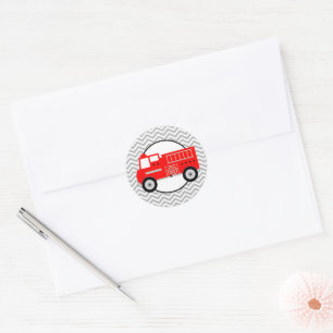 Firetruck and Chevron Party Round Stickers