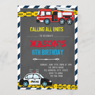 Firetruck and police birthday theme Invitation