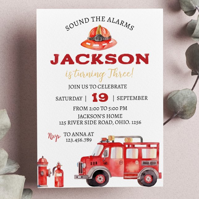 Firetruck Birthday Invitation Fireman Party (Creator Uploaded)