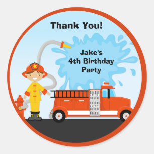Firetruck Birthday Party Favour Stickers