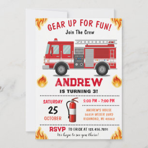 Firetruck Birthday Party for boy Invitation