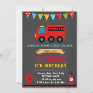 Firetruck birthday party invitation