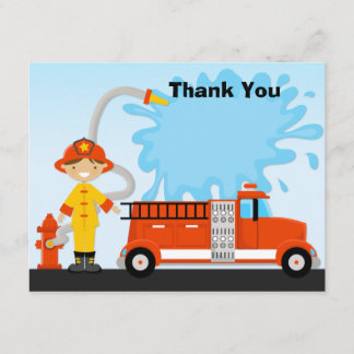Firetruck Birthday Party Thank You Card