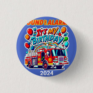 Firetruck Birthday Sound The Alarm Firefighter 1 Inch Round Button