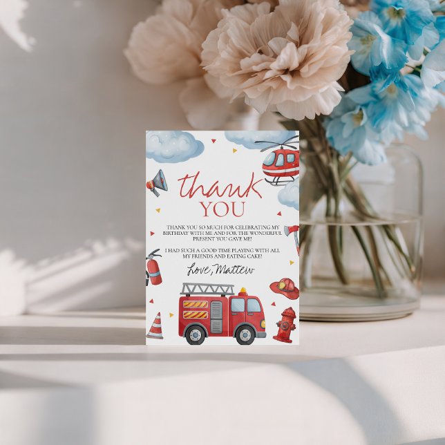 Firetruck Birthday Thank You Card (Creator Uploaded)