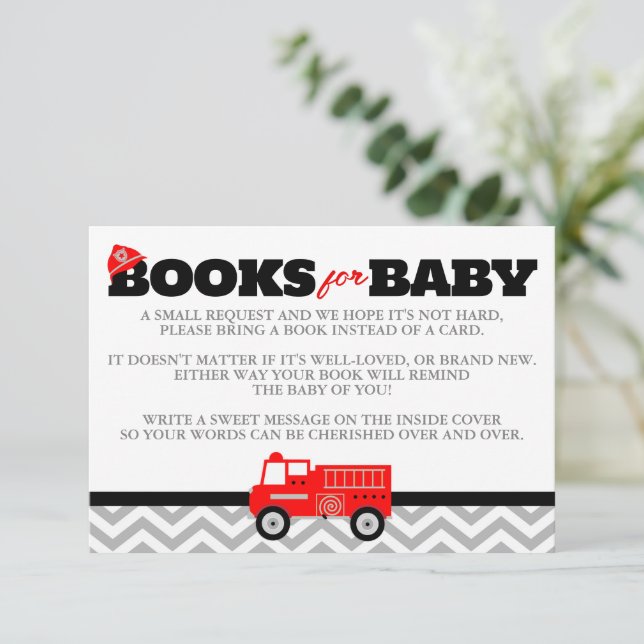 Firetruck Books for Baby Enclosure Invite Insert (Standing Front)