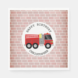 Firetruck + Bricks Firefighter Birthday Party Napkin