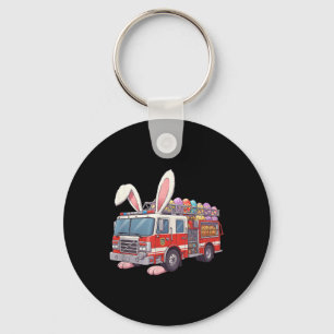 Firetruck Bunny Easter Easter Day Firefighter Boys Keychain