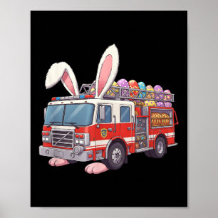 Firetruck Bunny Easter Easter Day Firefighter Boys Poster