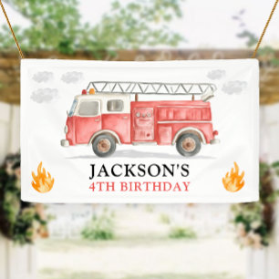 Firetruck Calling All Firefigthers Boy Birthday Banner