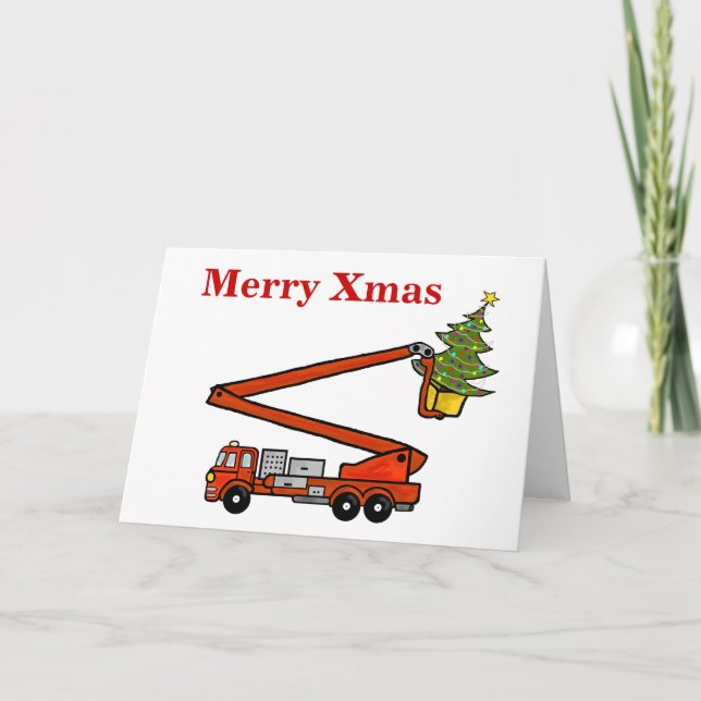 Firetruck Carte de Noël la Personnaliser! (Devant)