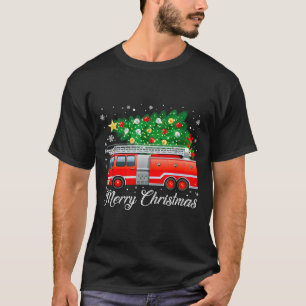 Firetruck Christmas Tree Funny Xmas Pajamas Firefi T-Shirt
