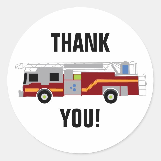 Firetruck Emergency Party Thank You Stickers (Front)