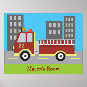 FIRETRUCK Fire Engine Boys Room Print