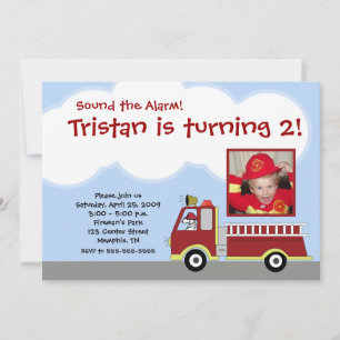 Firetruck Fire Engine *PHOTO*  Birthday Invitation