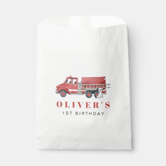 Firetruck Firefighter Birthday Party Favour Bags (Front)
