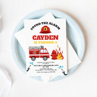 Firetruck Firefighter Birthday Party Invitation